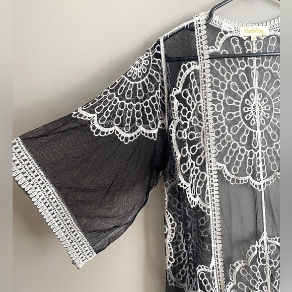 Rebellion Kimono Beach Cover Open Cardigan Embroidered Size M - Picture 2 of 6